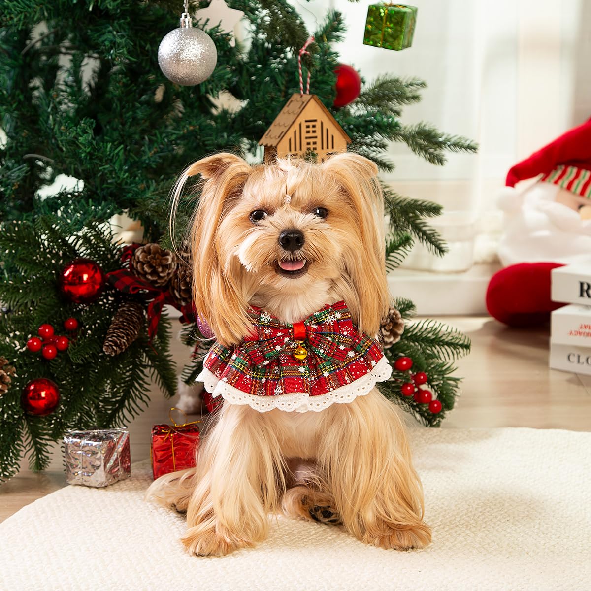 Cyzucle Christmas bandana plaid bells offers stylish photo-ready look.
