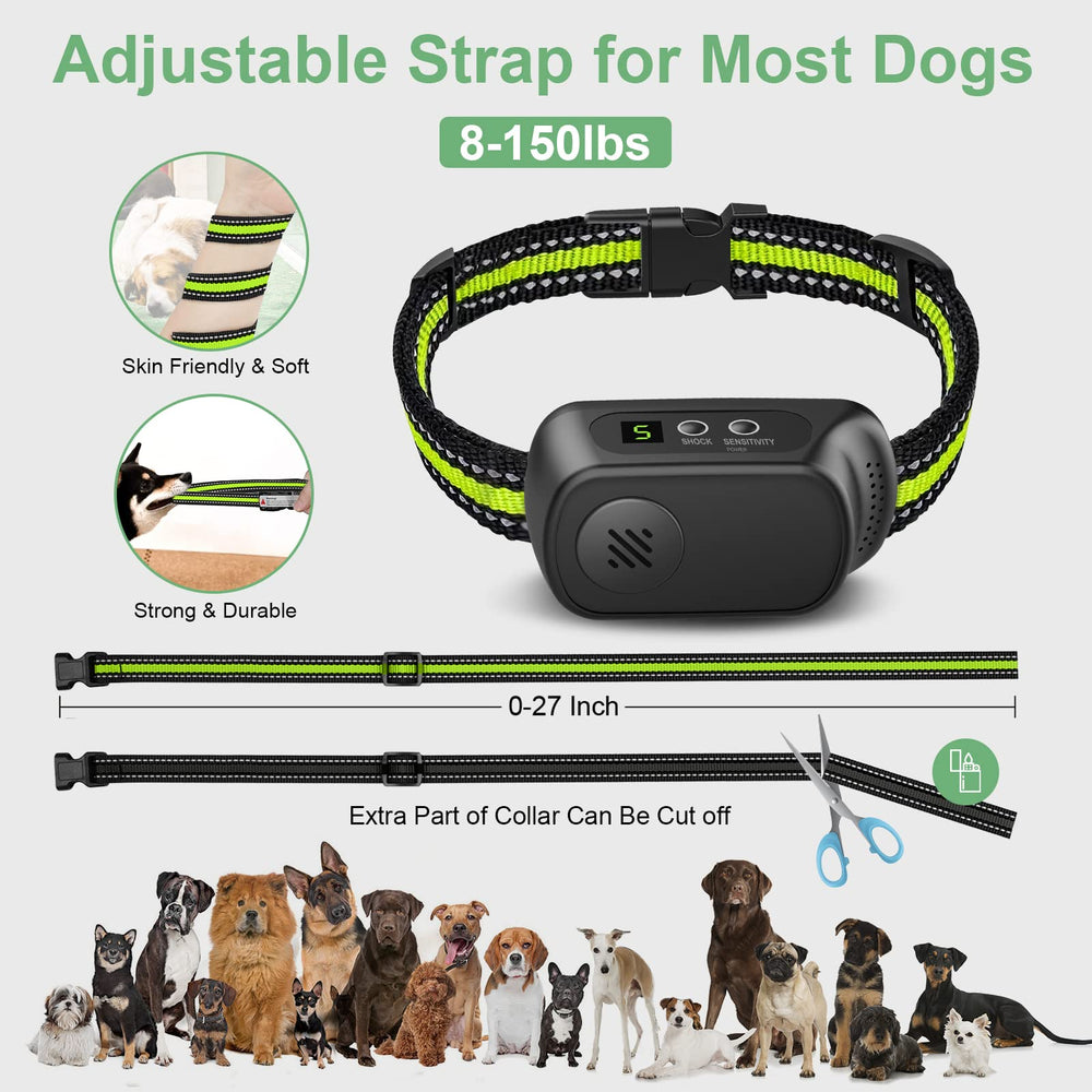CZCCWD three-mode bark collar showing beep, vibration, and shock options