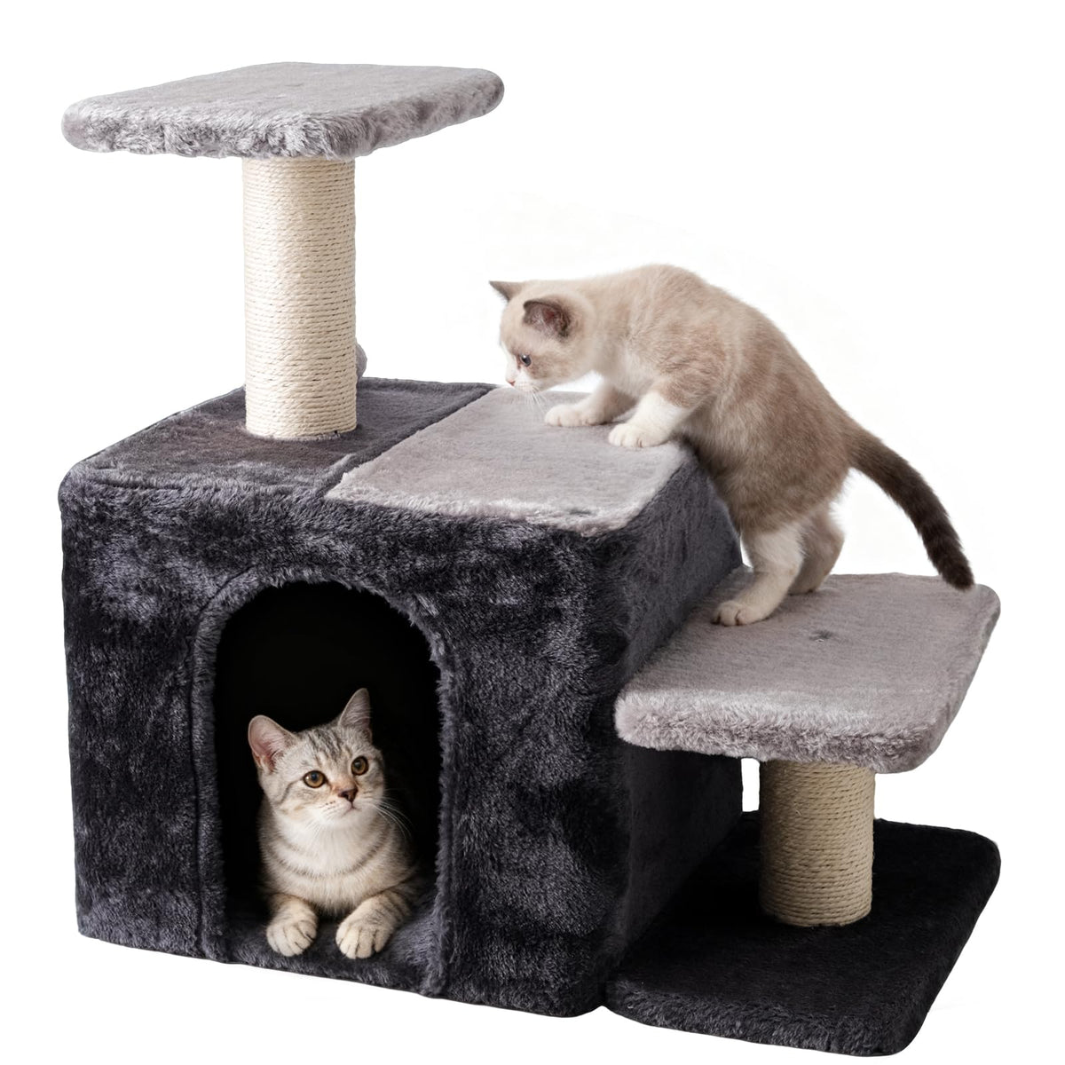 Czoynife 3-in-1 pet stairs side view show stable steps for older cats