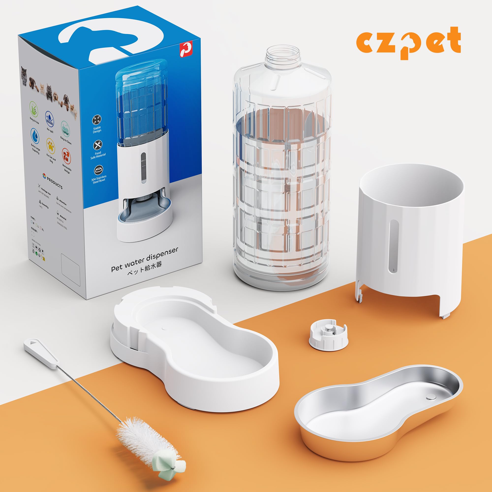 CZPET quiet drinking area demonstrates low-noise hydration for pets.