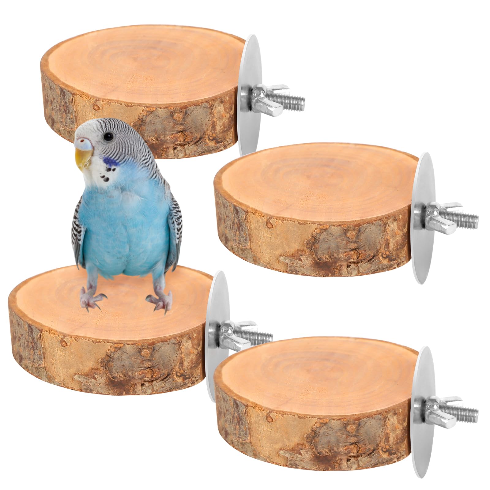 CZWESTC 4PCS natural wood round bird perch setup for small parrots, easy to install and rearrange.