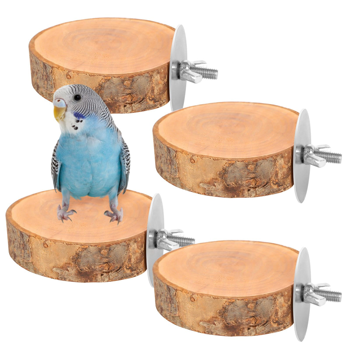 CZWESTC 4PCS natural wood round bird perch setup for small parrots, easy to install and rearrange.