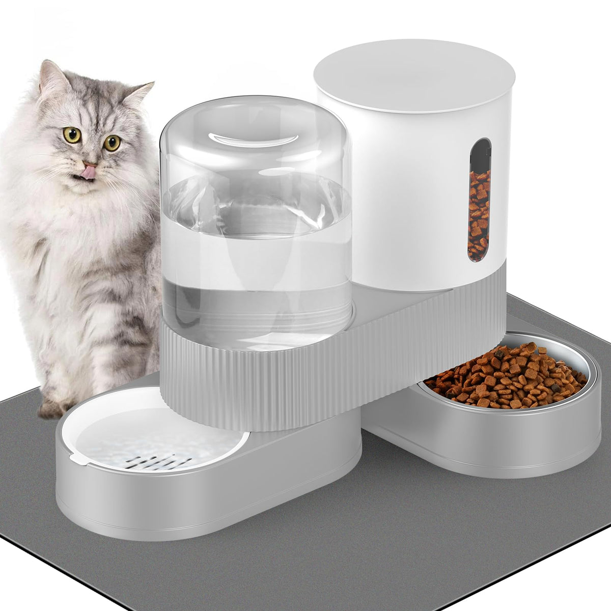 DAAMENT 2-in-1 automatic cat feeder front view showing space-saving design.