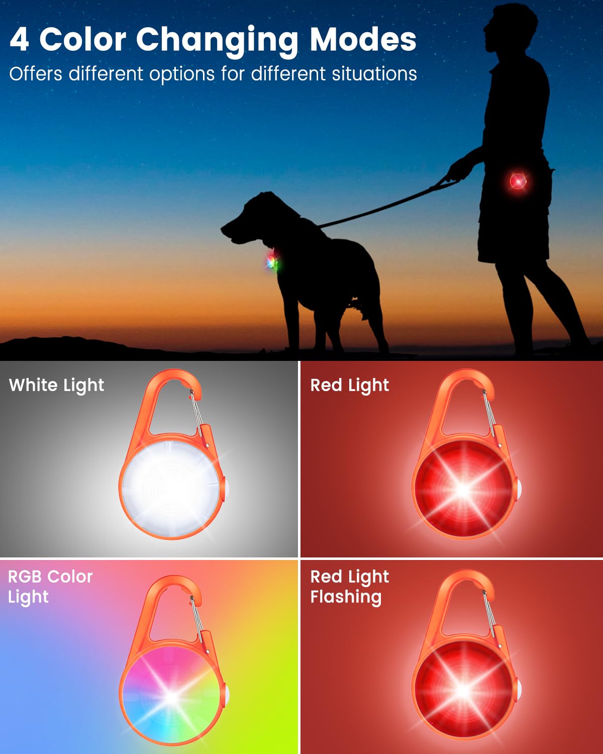 DAAMENT dog collar light orange, side view, highlights side profile for cyclists and runners.
