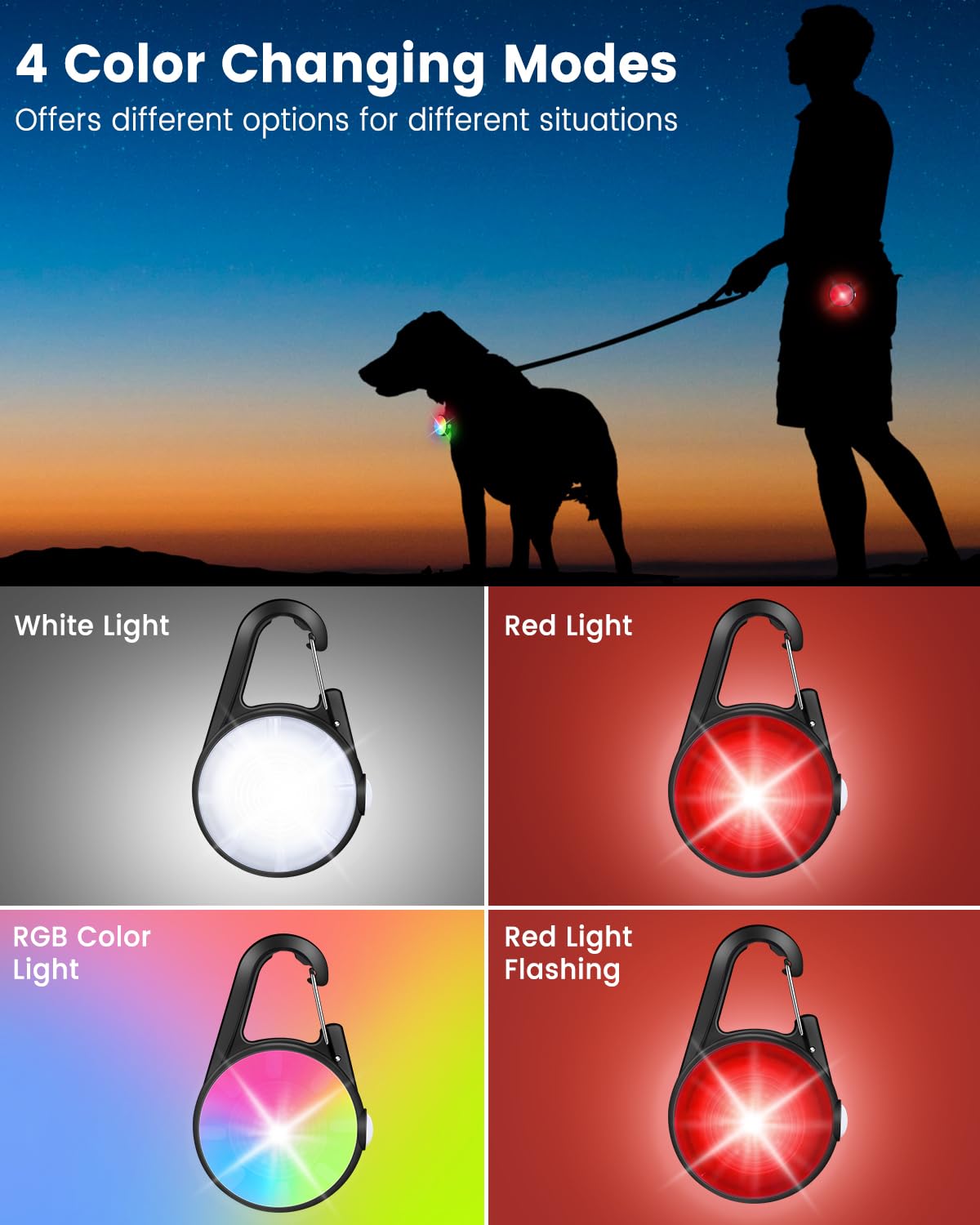 DAAMENT dog collar light shows up to 100 meters visibility during night walks