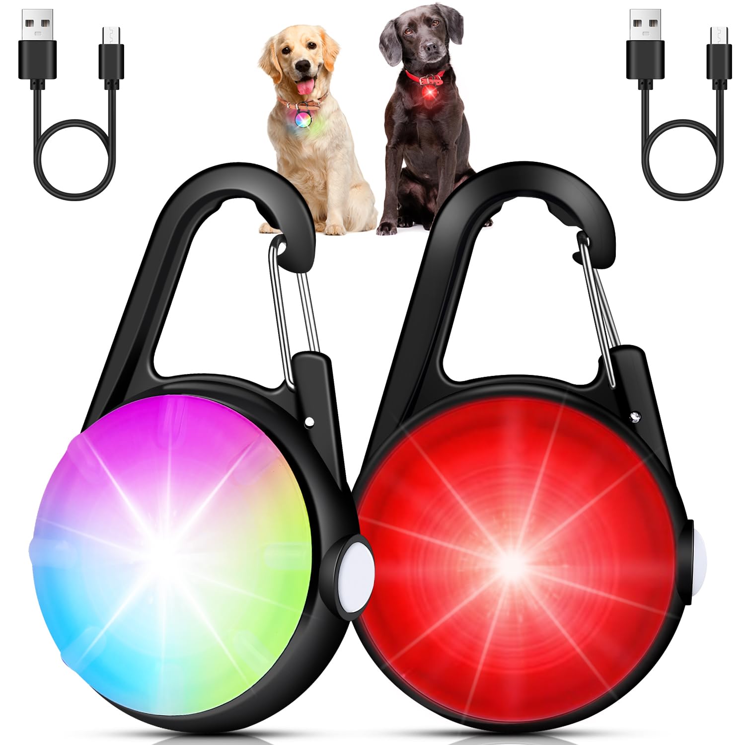 DAAMENT two-pack dog collar lights clipped on for night safety and visibility