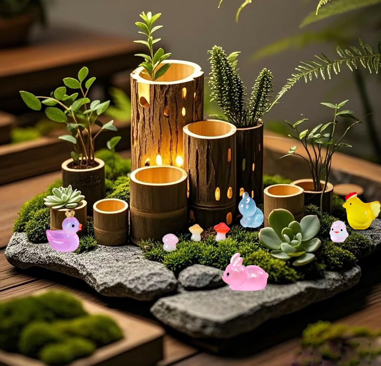 Dabshuyikk glow mini resin animals cake decor DIY crafts with luminous accents.