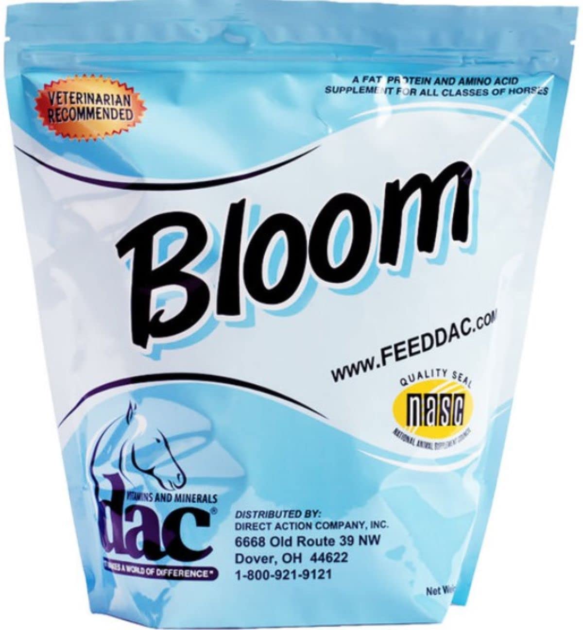 DAC Bloom nutrition label close-up emphasizes calories and fat for energy.
