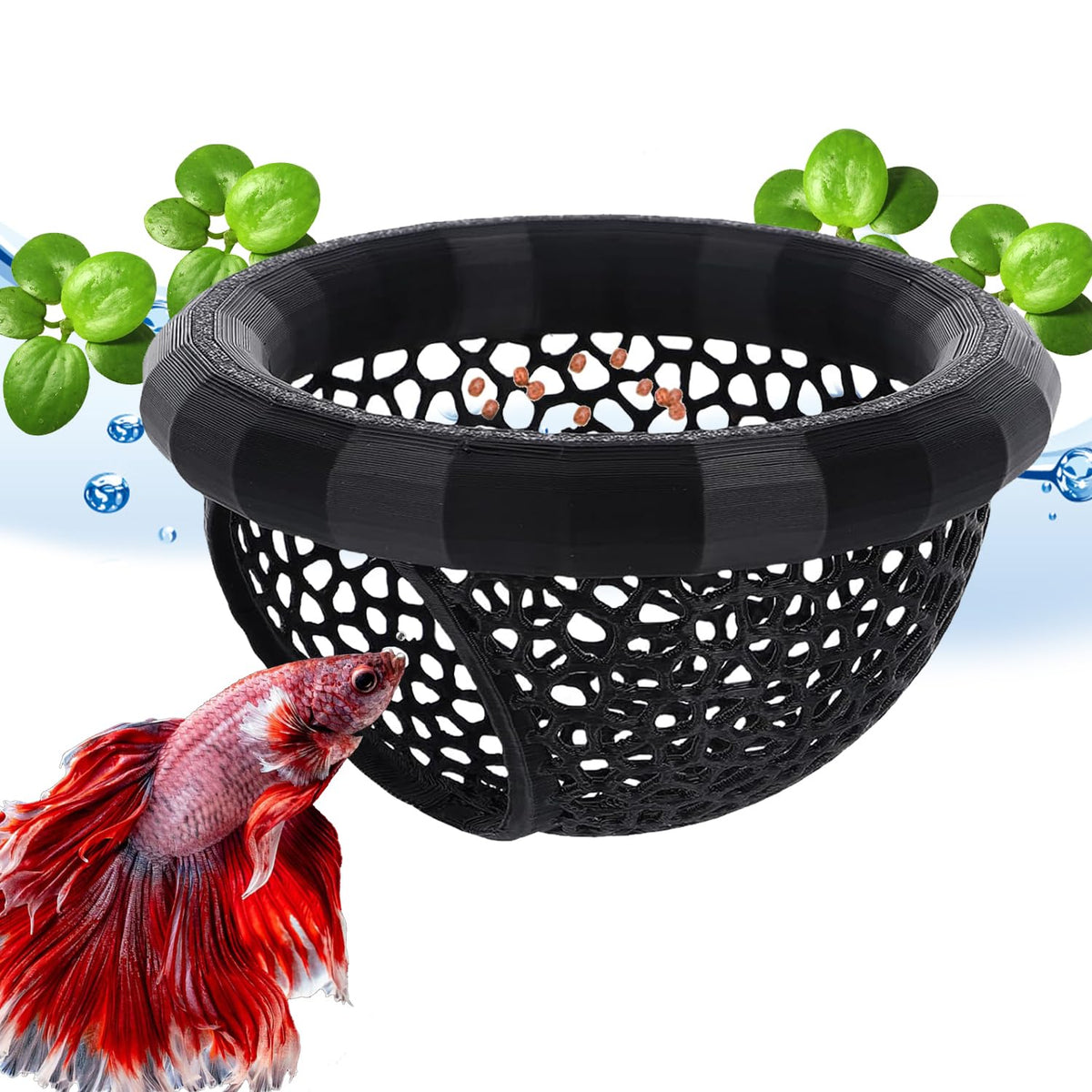 Daelala floating betta hammock resting near the surface for relaxed, natural behavior.
