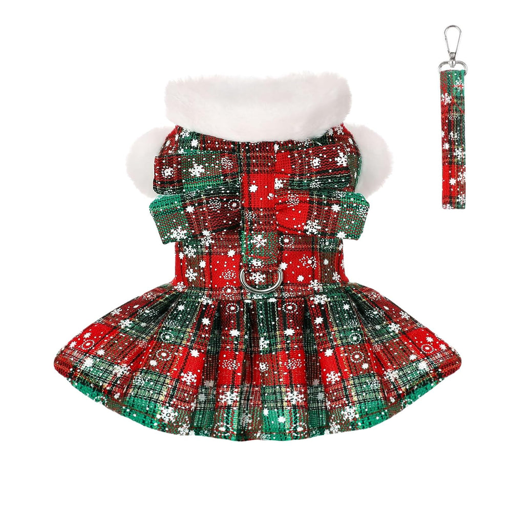 DaFuEn dog Christmas sweater back view with green plaid knit for festive photos.