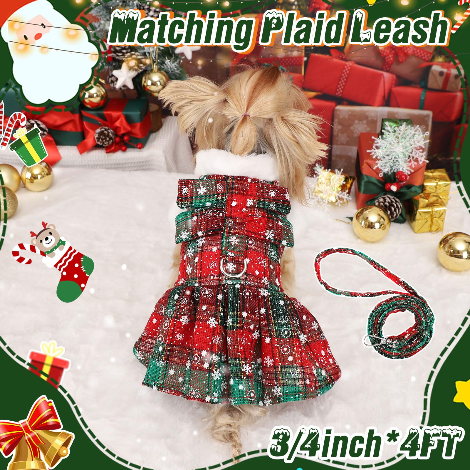 DaFuEn dog Christmas sweater front view with bow adds cute holiday charm.