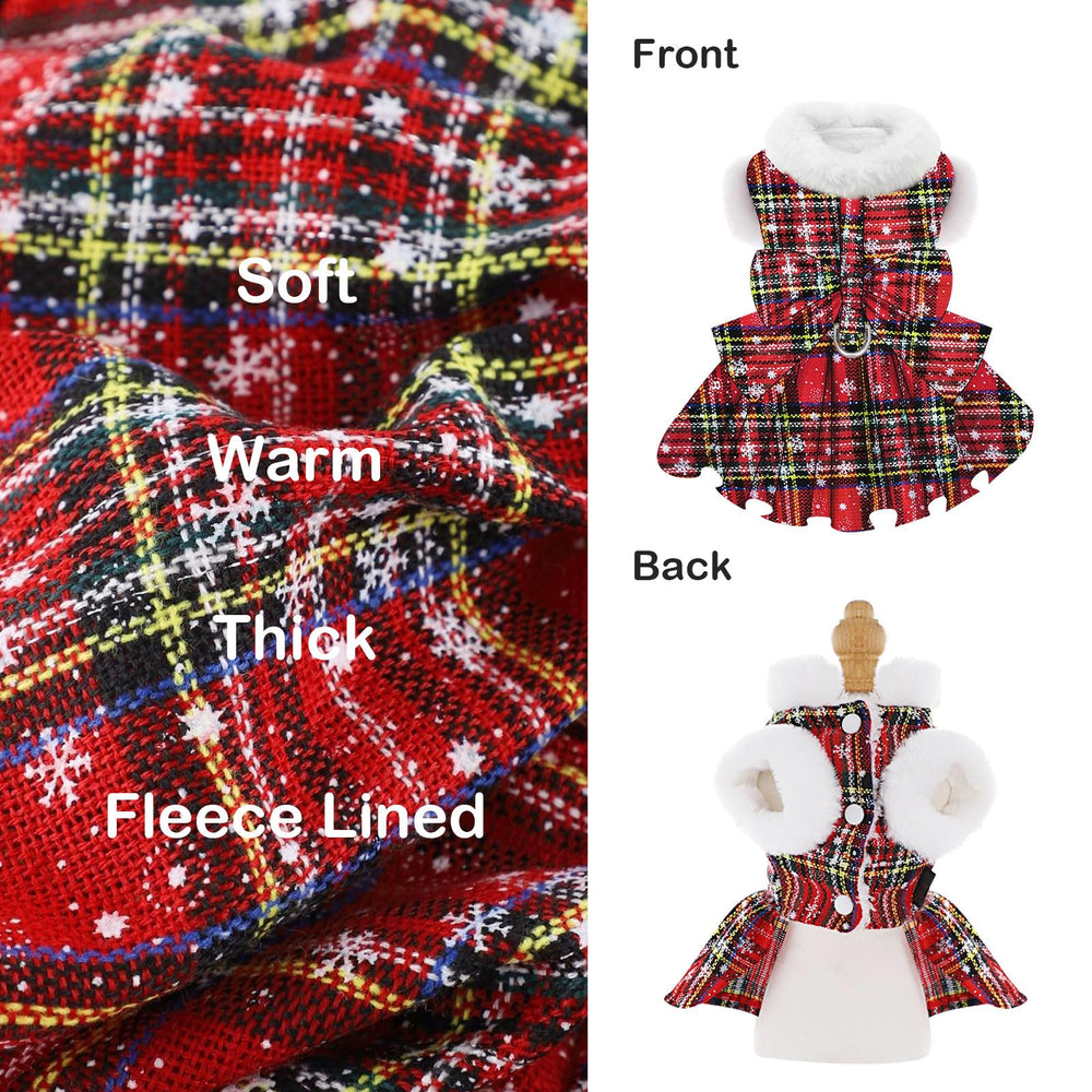 DaFuEn dog sweater dress back-d-ring detail enables easy leash attachment.