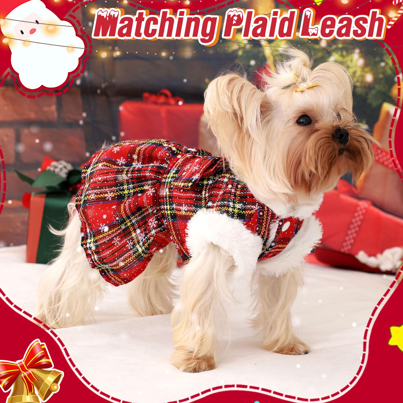 DaFuEn dog sweater dress bow and plaid print add festive charm.
