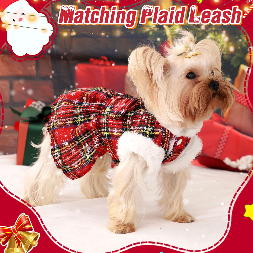 DaFuEn dog sweater dress bow and plaid print add festive charm.