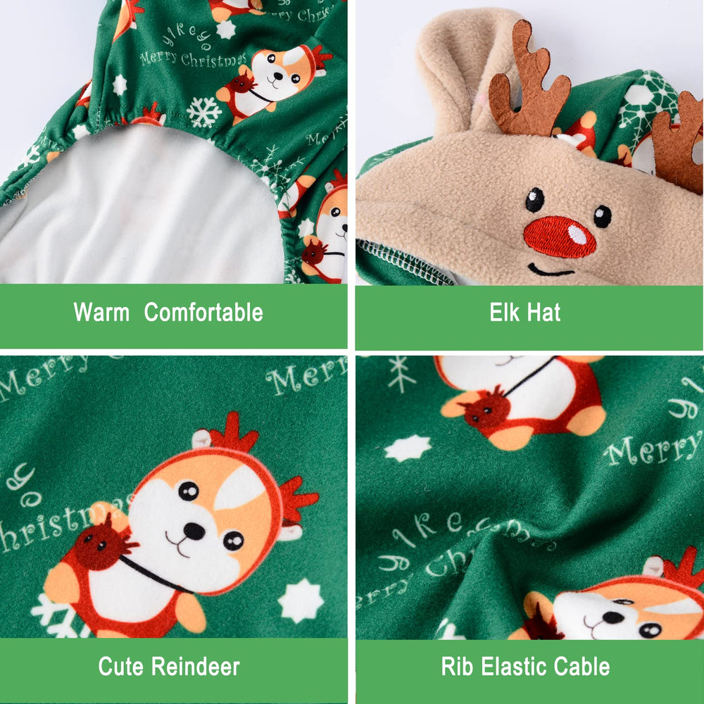 DaFuEn dog Christmas pajamas polyester fabric texture highlights soft warmth for winter wear.