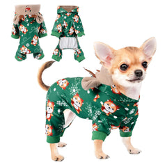 DaFuEn dog Christmas pajamas close-up shows soft fabric and reindeer print for cozy wear.