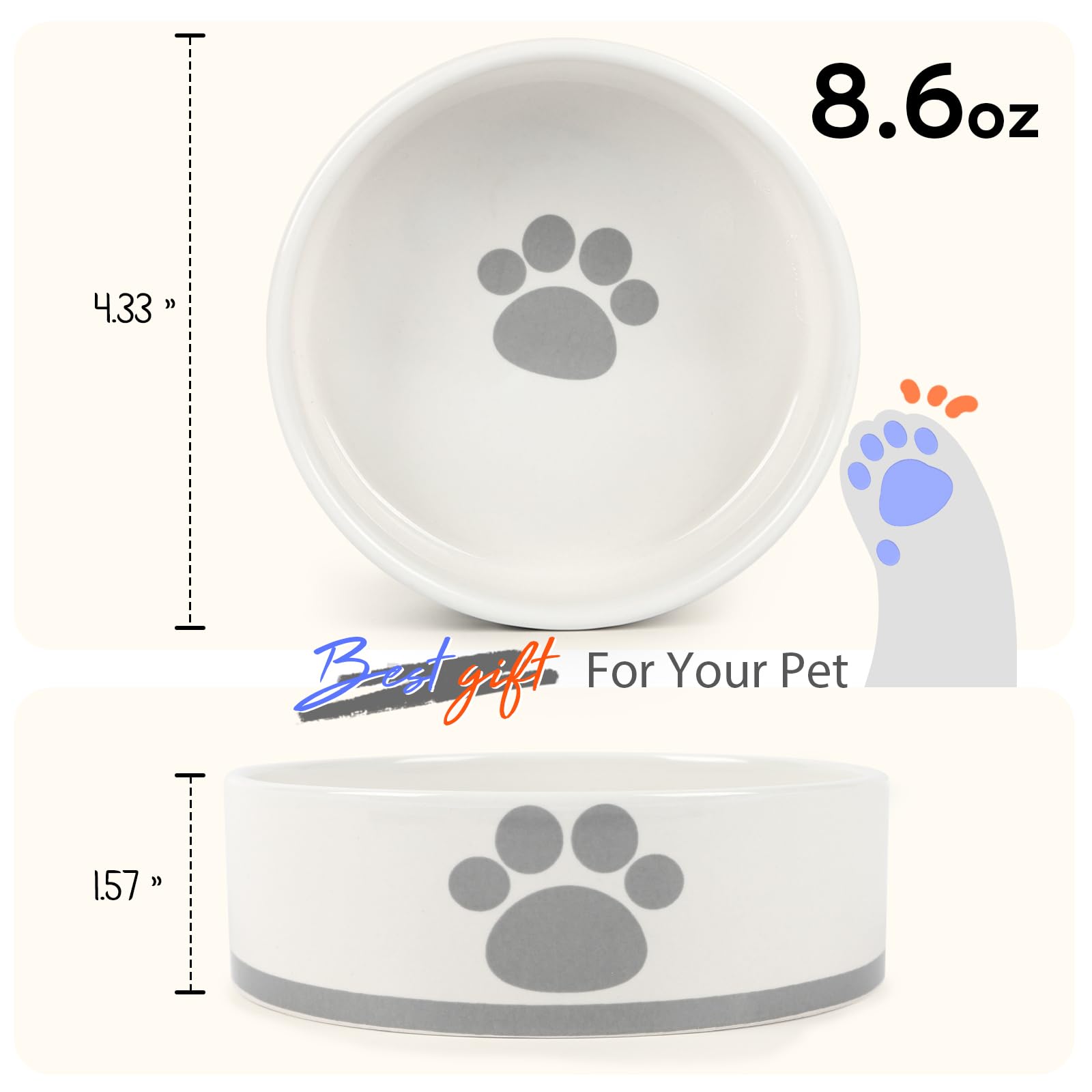Dahaiwua ceramic dog bowl small top view highlights smooth glaze