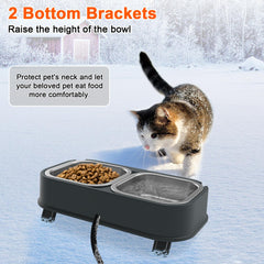 Dahivs heated cat bowl shows dual stainless steel bowls for easy refills.