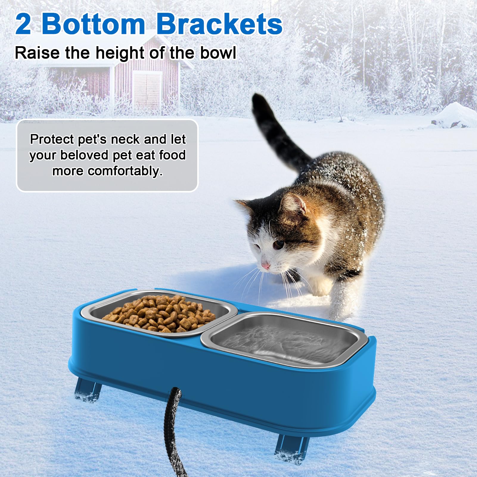 Dahivs heated cat bowl-food-bowls demonstrates simultaneous water and food serving in one unit.