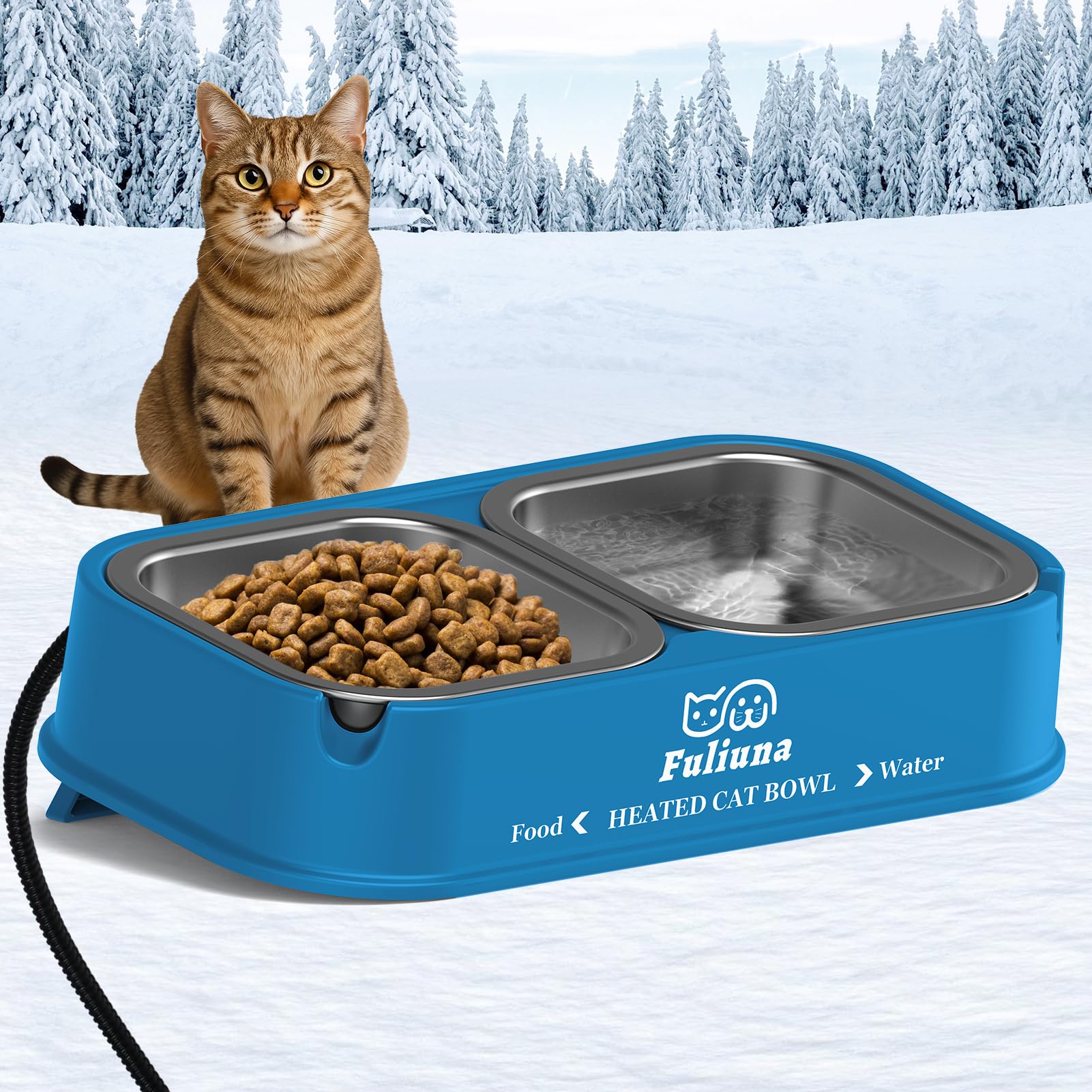 Dahivs heated cat bowl outdoor-water view shows water staying unfrozen for outdoor cats.