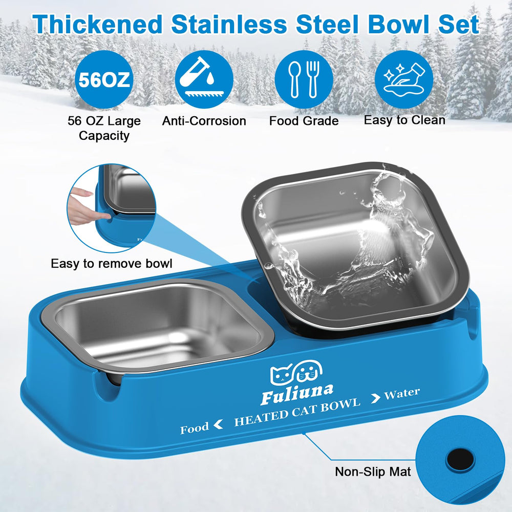 Dahivs heated cat bowl-stainless-steel-bowls shows durable, easy-to-clean dual bowls.