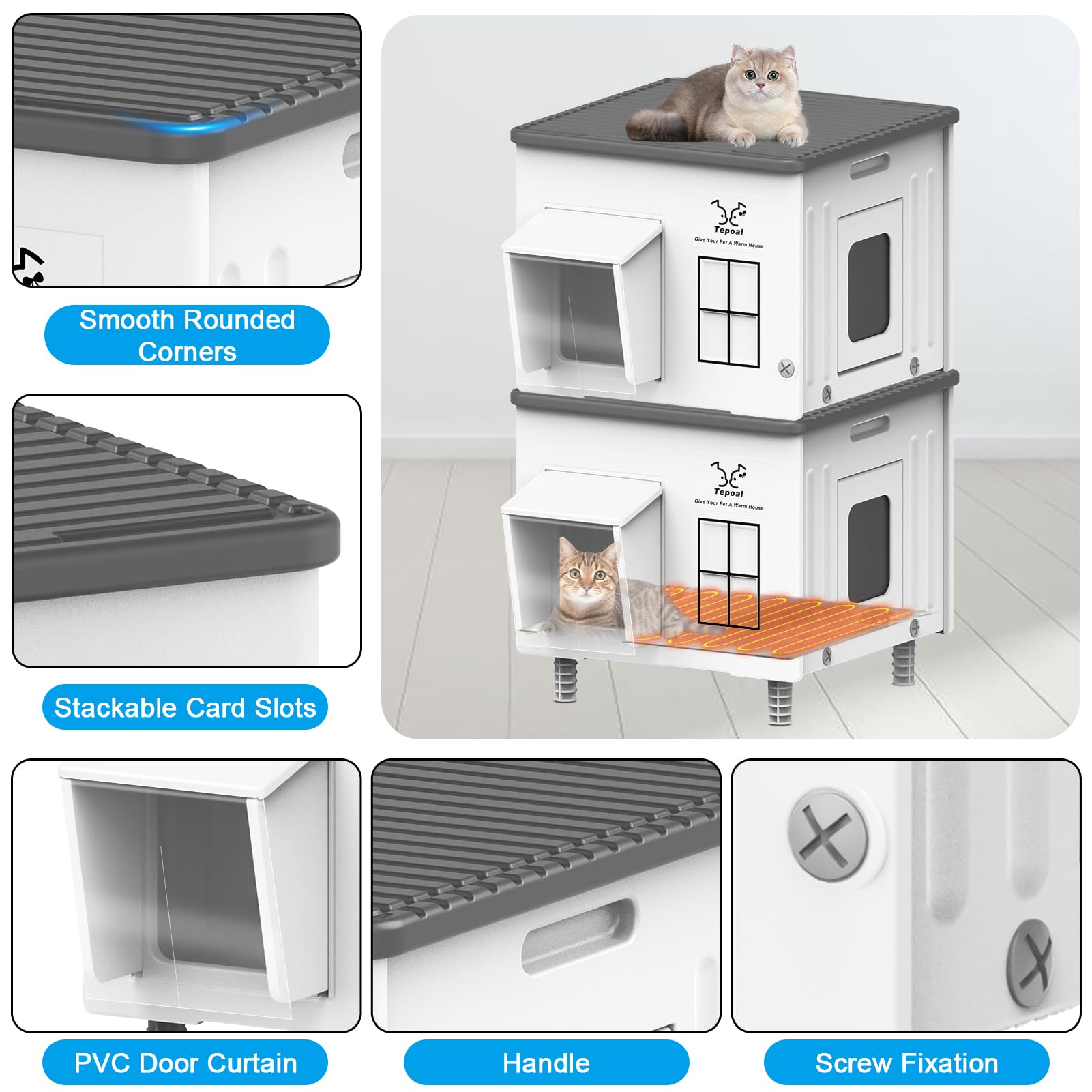 Dahivs Indestructible Heated Cat House elevated base keeps feet dry and comfy.