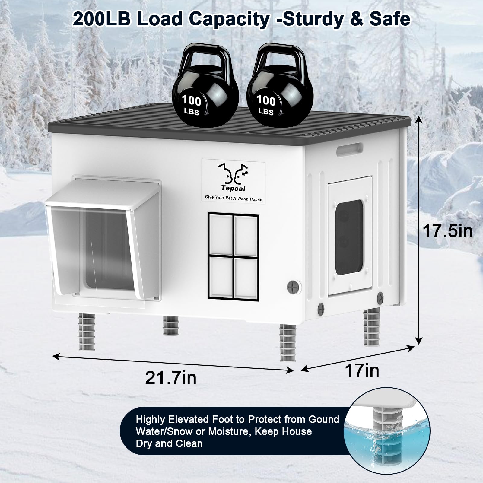 Dahivs Indestructible Heated Cat House escape door detail enables safe exits for outdoor cats.
