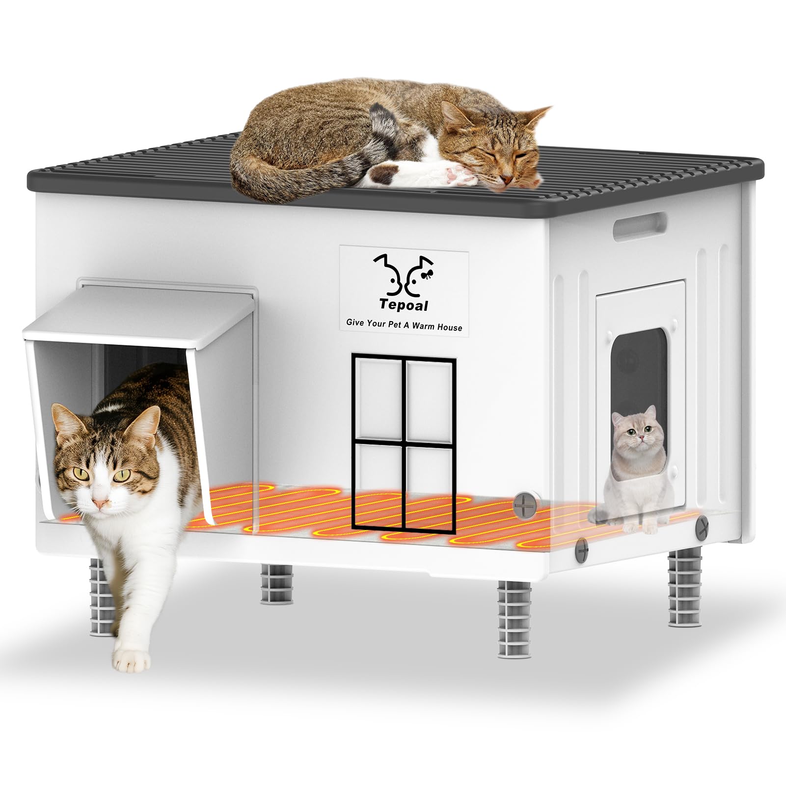 Dahivs Indestructible Heated Cat House exterior shows rugged weatherproof design for outdoors.