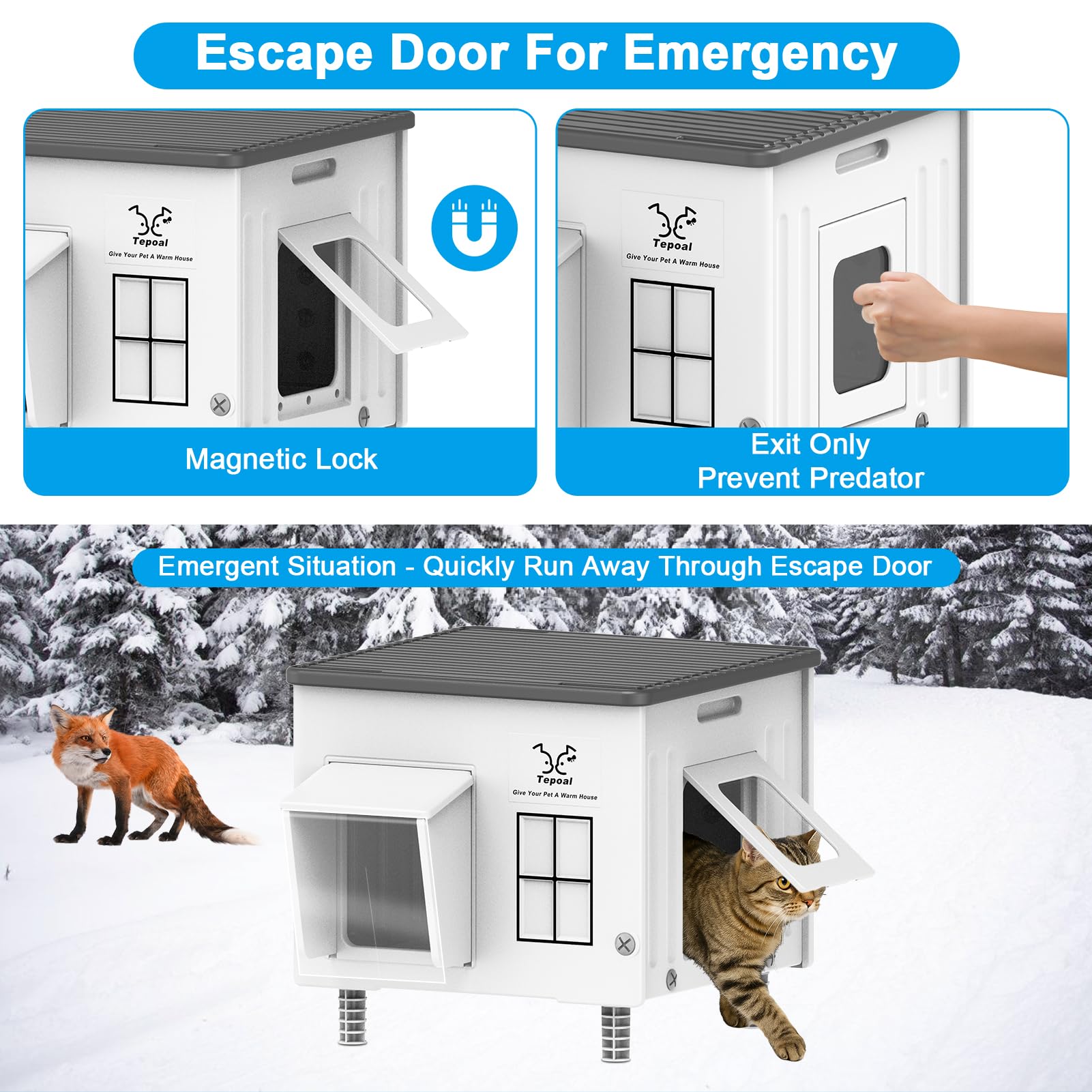 Dahivs Indestructible Heated Cat House waterproof awning shields from rain for dry naps.