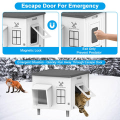 Dahivs Indestructible Heated Cat House waterproof awning shields from rain for dry naps.