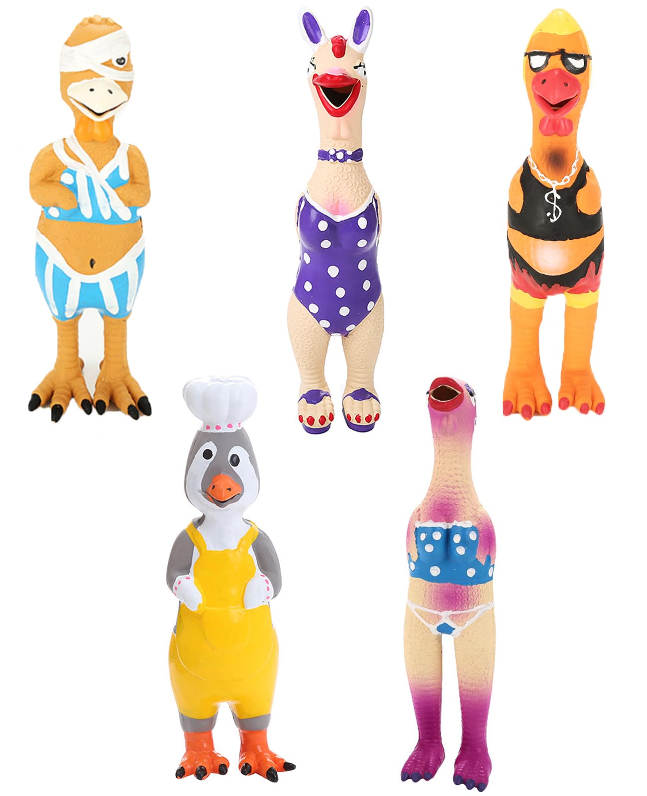 DAJOOEE 5pcs screaming rubber chicken dog toys set shown for interactive play