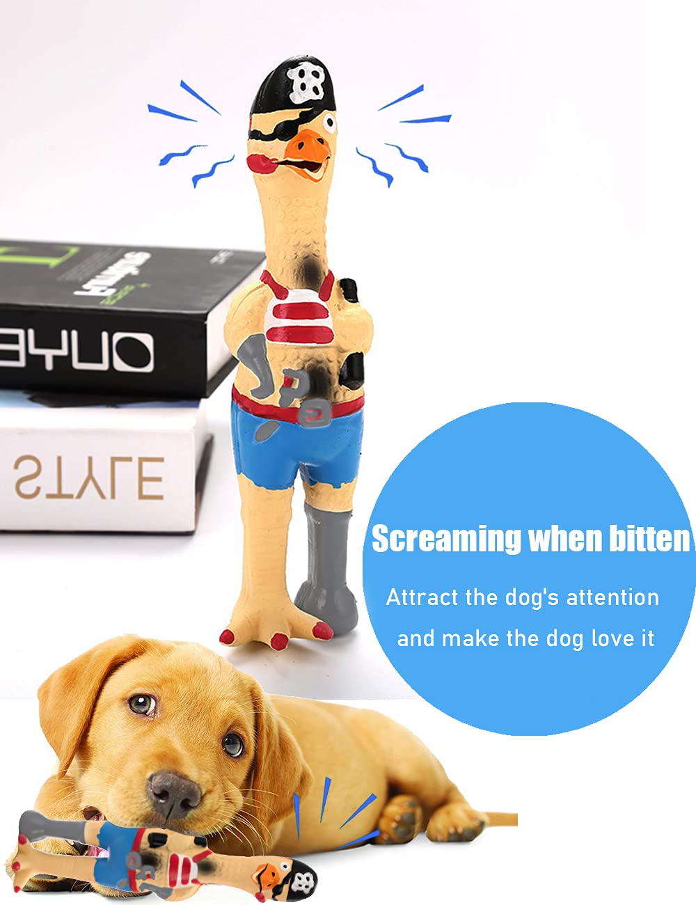 DAJOOEE Jooee Screaming Rubber Chicken toy chew action to satisfy chewing urge