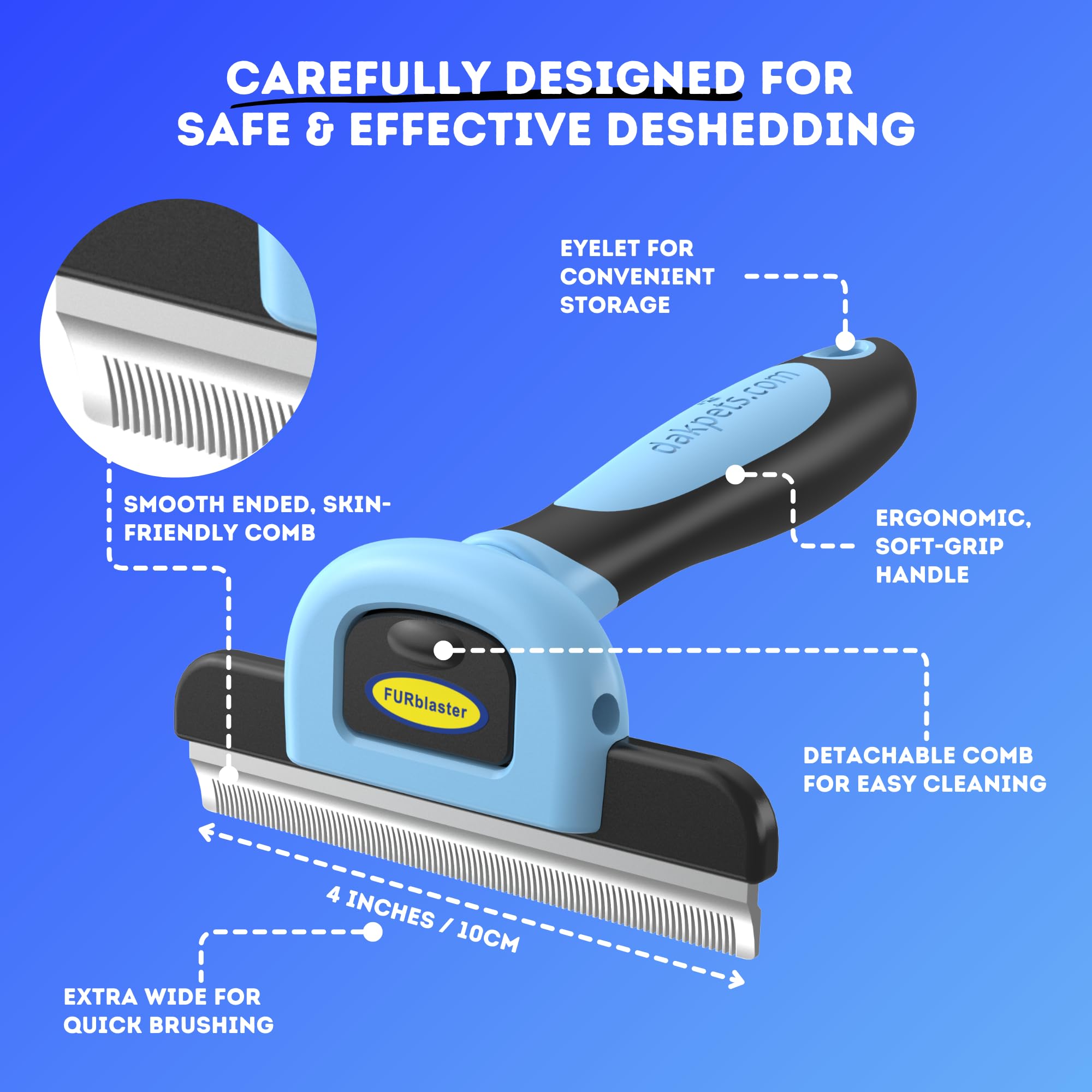 DakPets deshedding tool detachable comb for easy cleaning and versatile pet grooming.