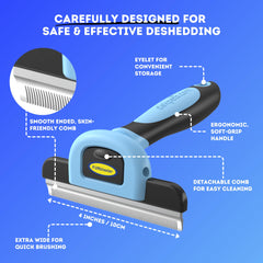 DakPets deshedding tool detachable comb for easy cleaning and versatile pet grooming.