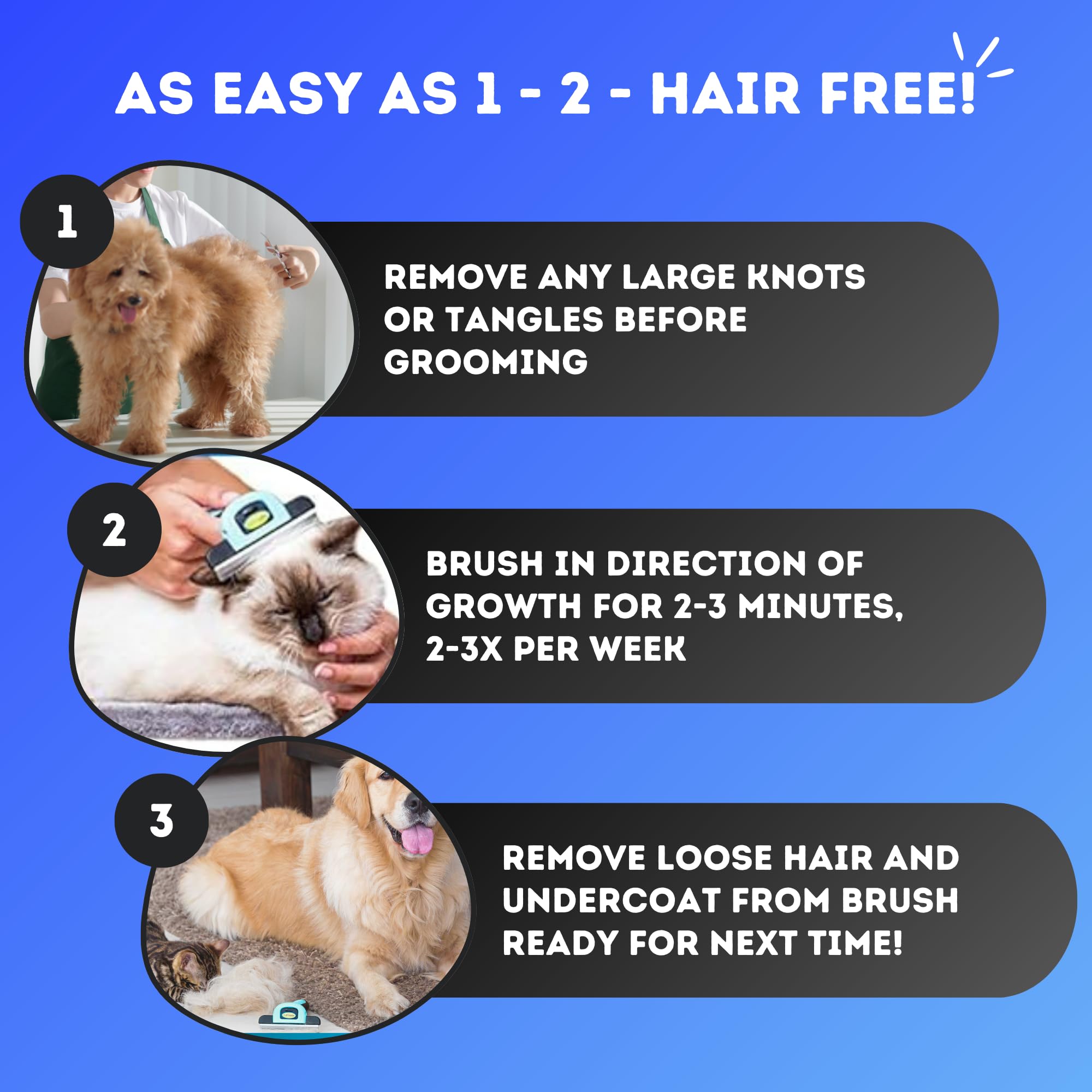 DakPets deshedding tool easy-clean design simplifies maintenance after grooming.