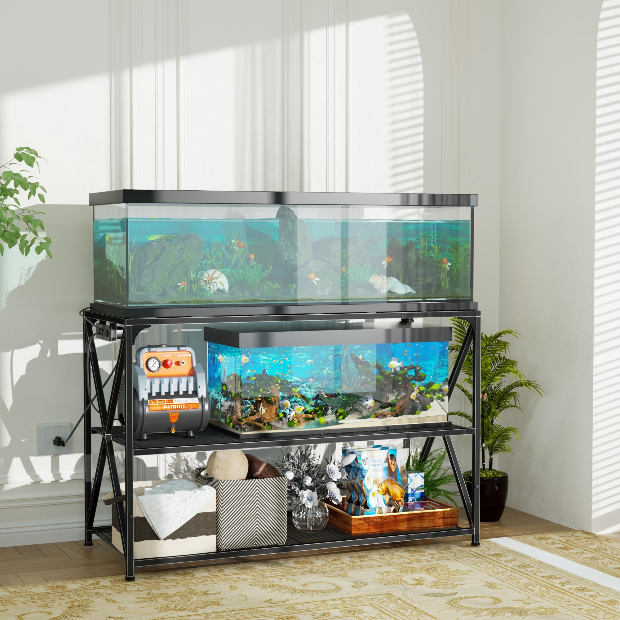 DALEMHOME 55-75 gallon tank stand front view showing large-capacity tabletop for big aquariums.