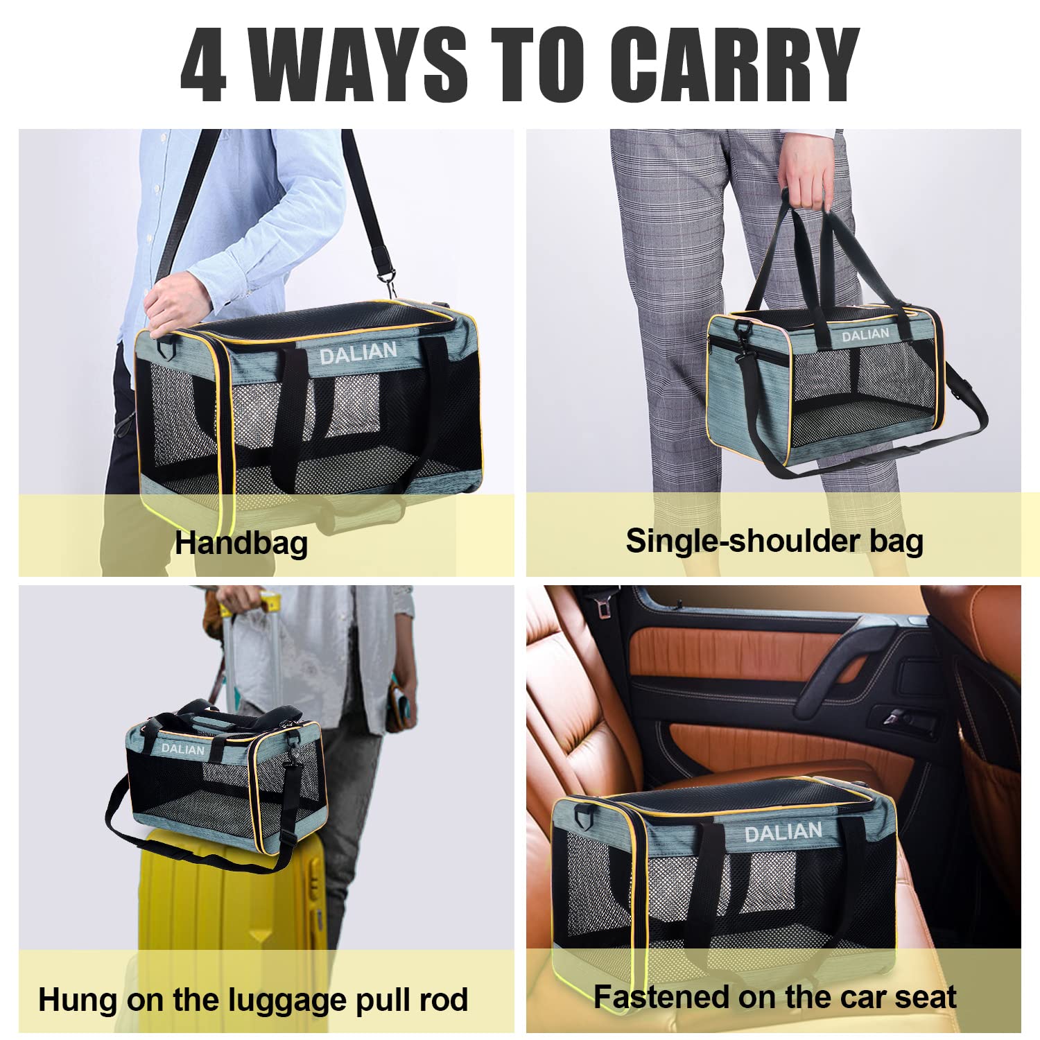 Dalian cat carrier fits under-seat airline requirements for convenient cabin travel.