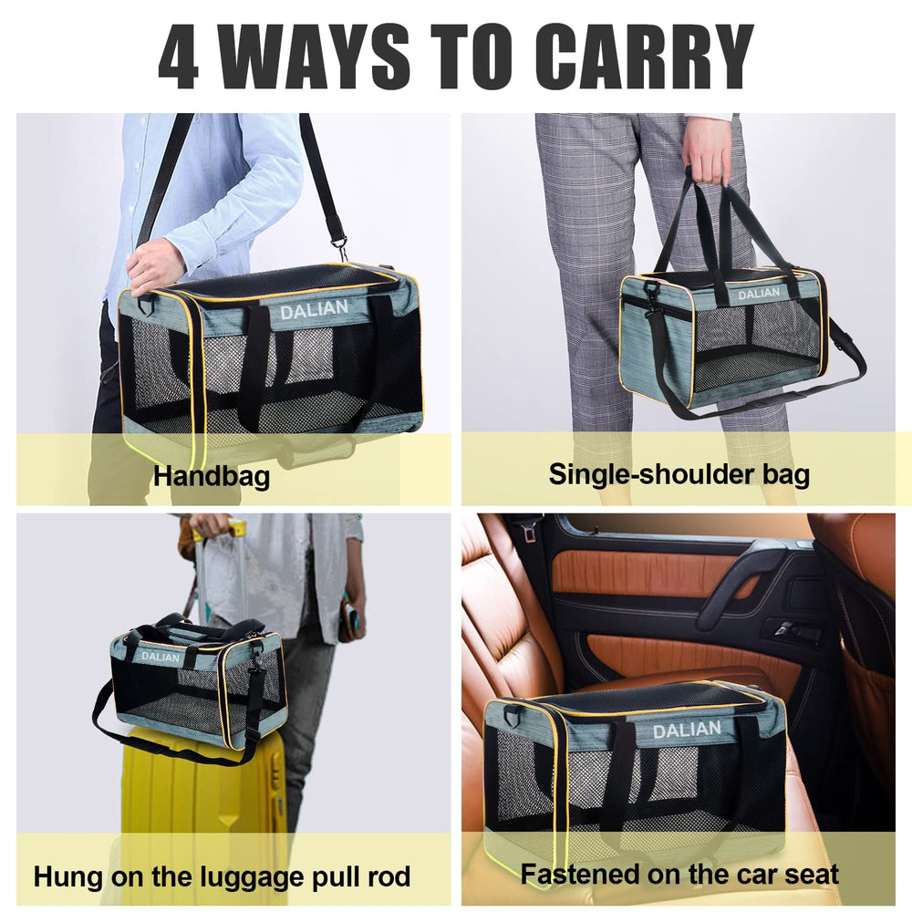 Dalian cat carrier fits under-seat airline requirements for convenient cabin travel.