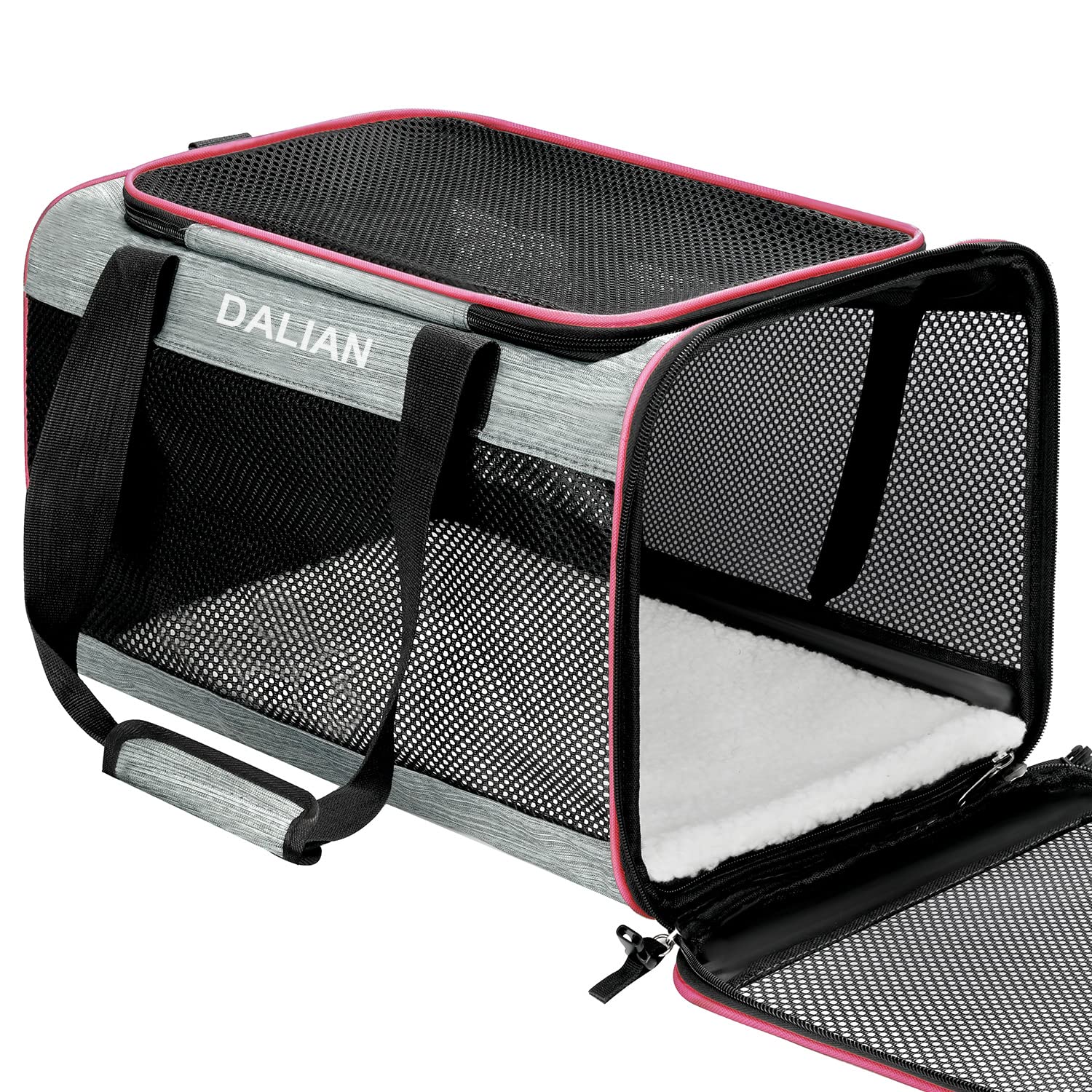 DALIAN cat-dog-soft-sided-carrier front view demonstrates airline-ready profile for travel