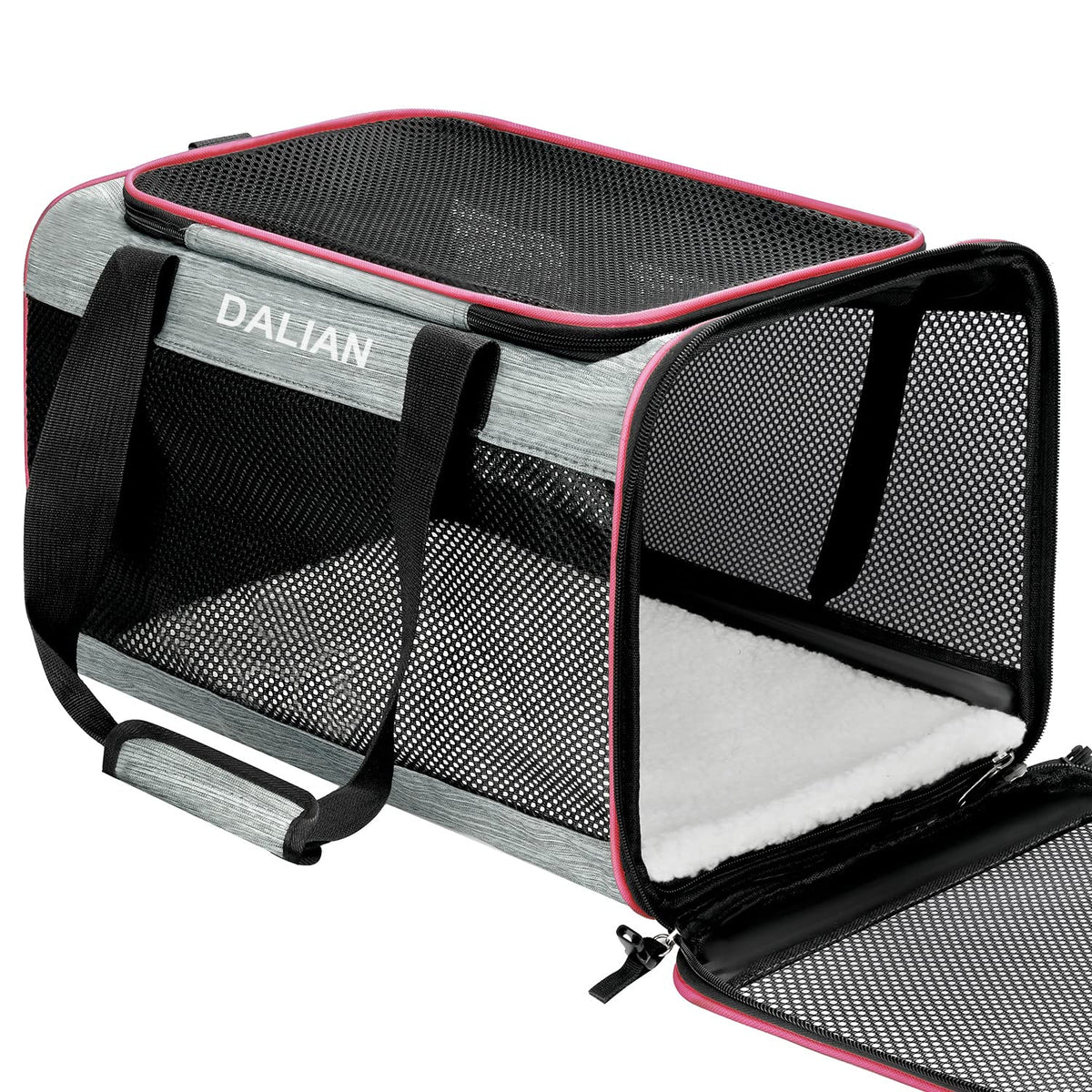 DALIAN cat-dog-soft-sided-carrier front view demonstrates airline-ready profile for travel