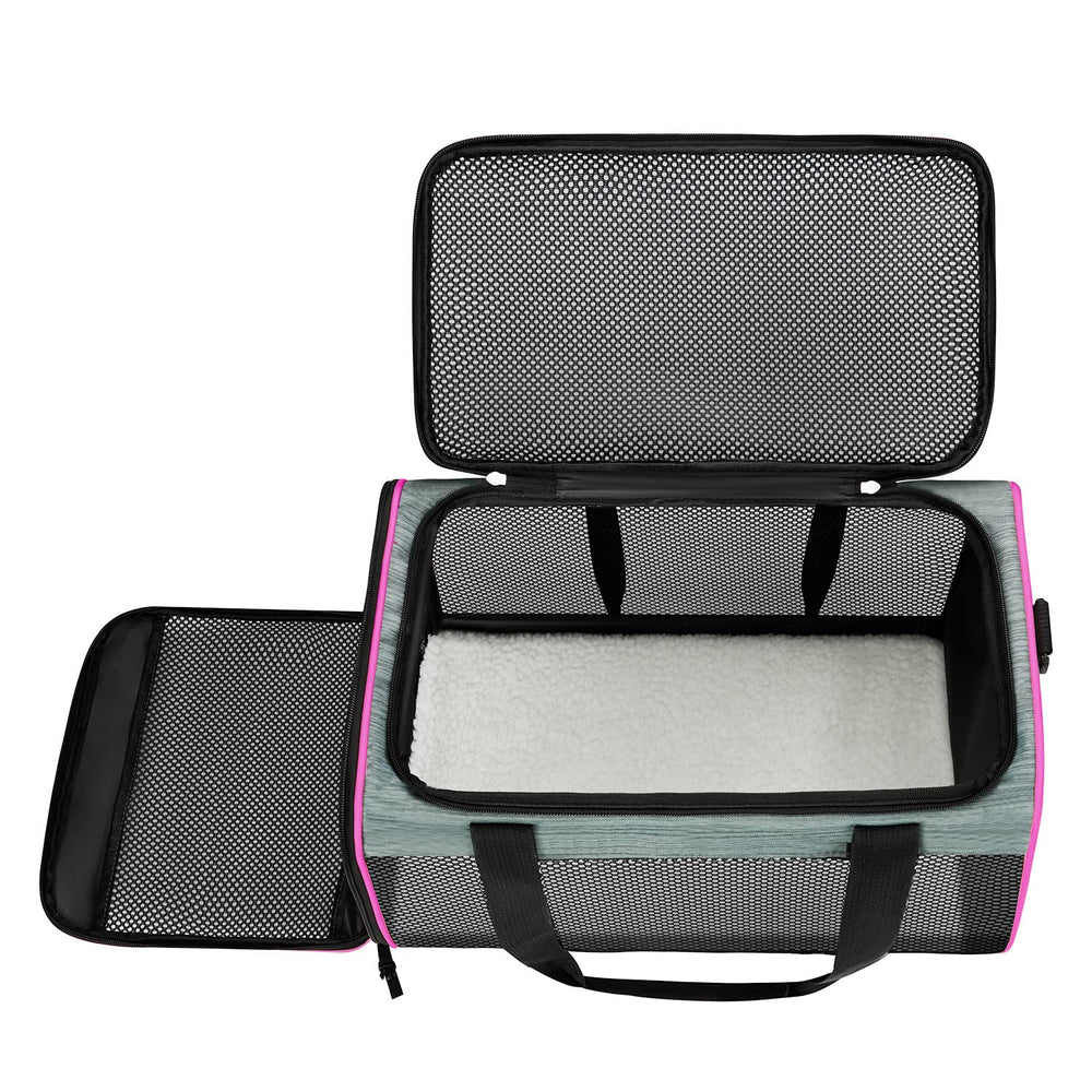 DALIAN cat-dog-soft-sided-carrier top view highlights airflow-friendly design during flights
