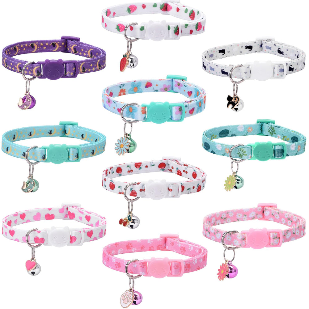 DALOO 10pc floral cat collar set with bells shows vibrant patterns for cute everyday wear