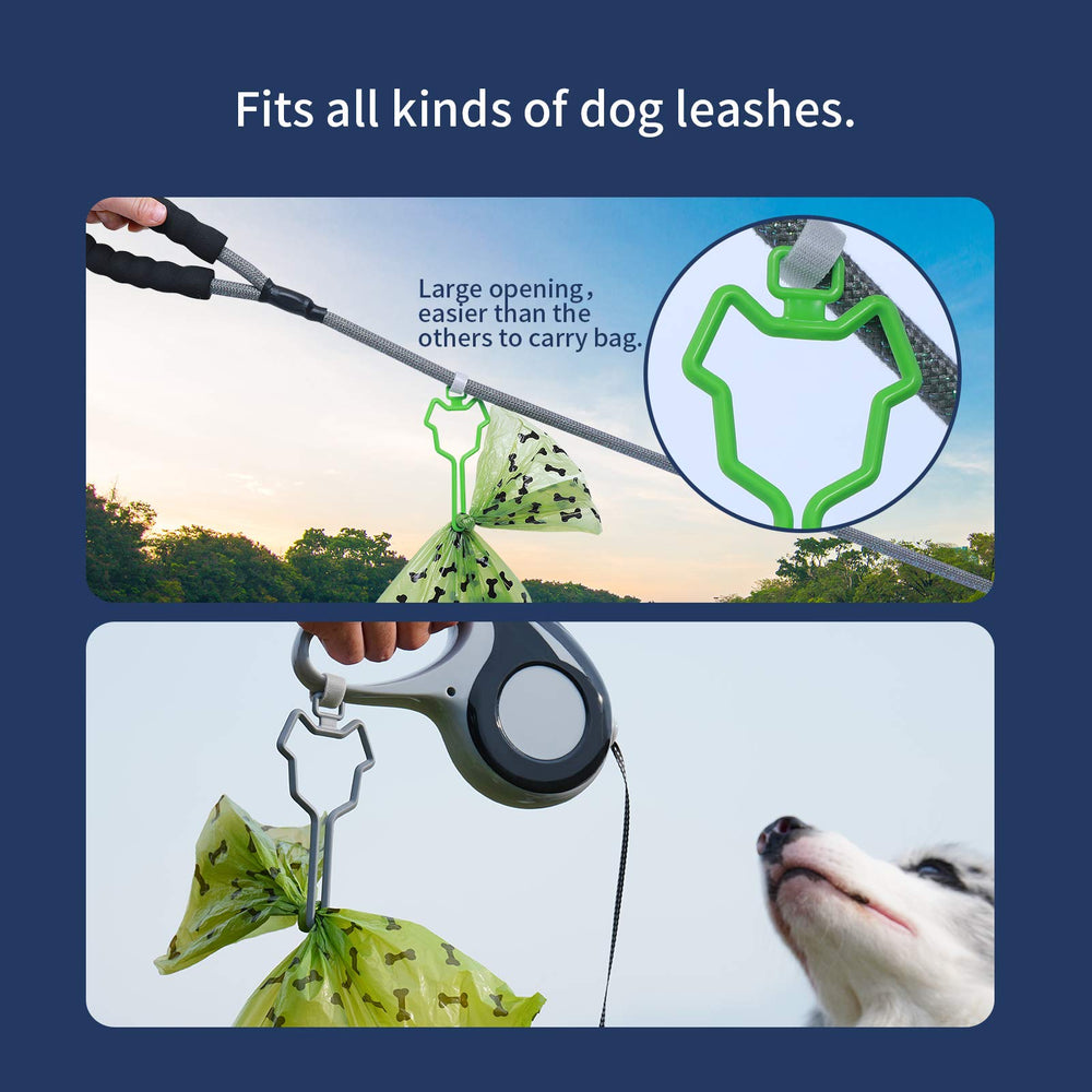 Dalzom lightweight dog poop holder attached to a leash for comfortable walks.
