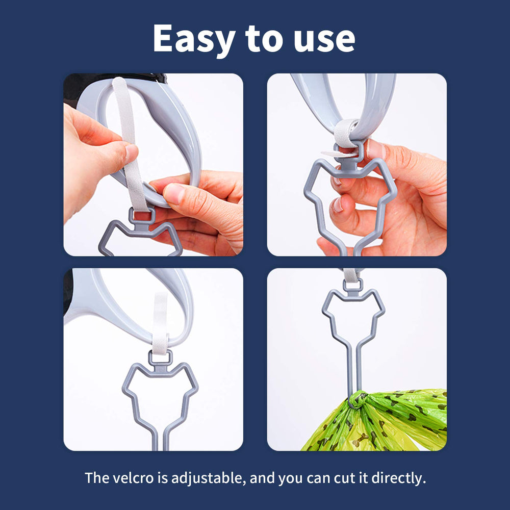 Dalzom poop bag holder showing easy attachment and quick removal function.