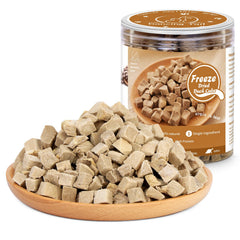 Dancing Tail packaging with freeze-dried duck cubes for on-the-go training.