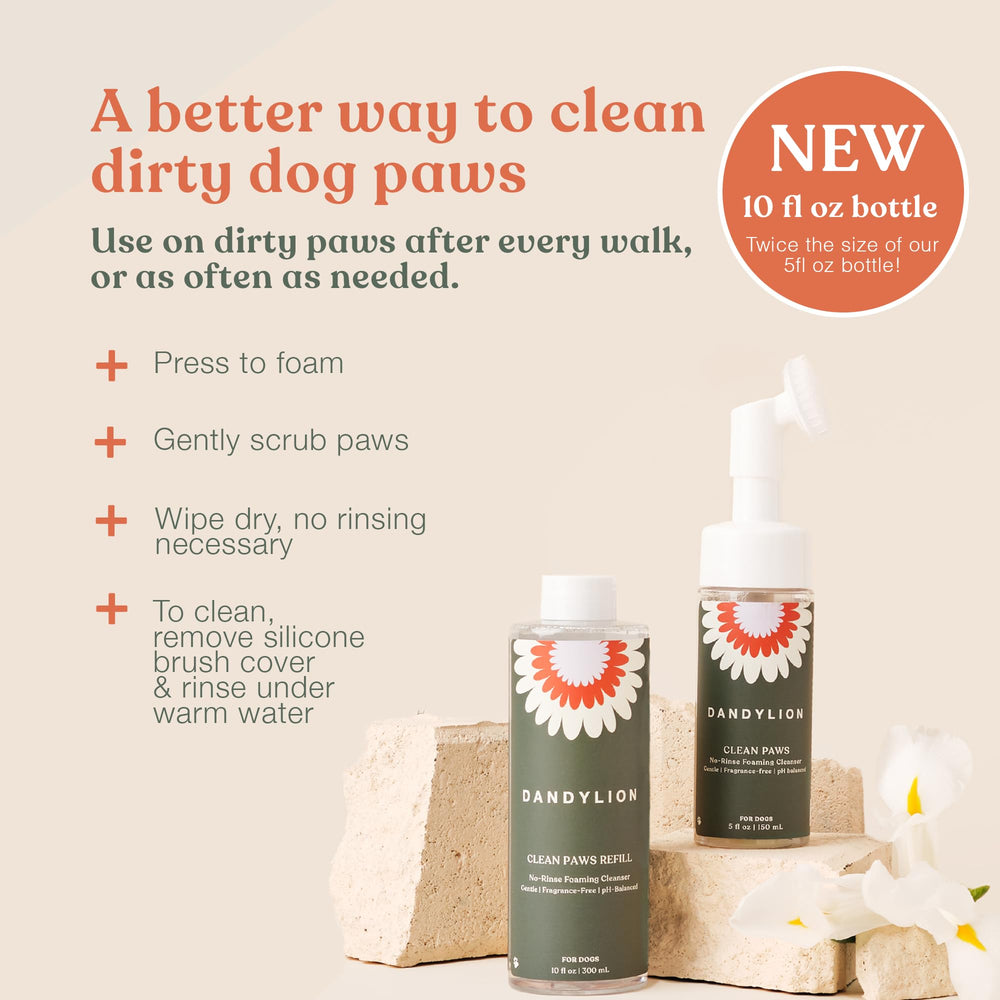 Dandylion Clean Paws cap dispensing foam for easy application.