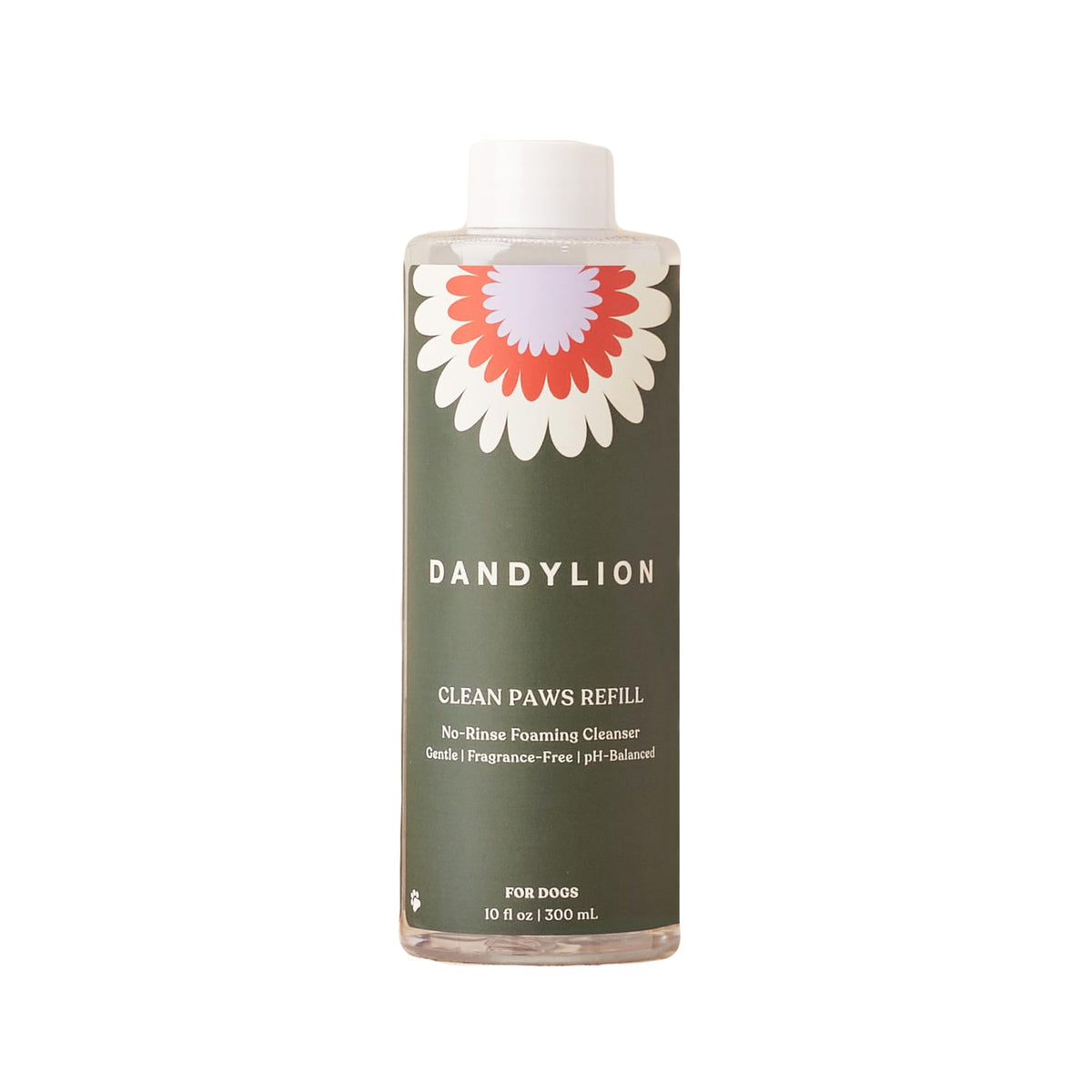 Dandylion Clean Paws refill bottle with no-rinse foam for quick paw cleaning.
