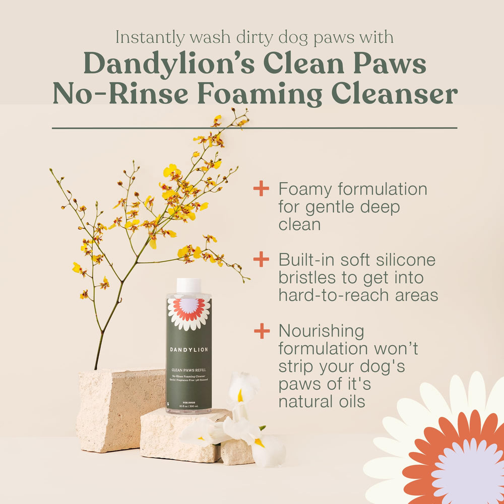 Dandylion Clean Paws soft silicone bristles gently massage dirt from paws.