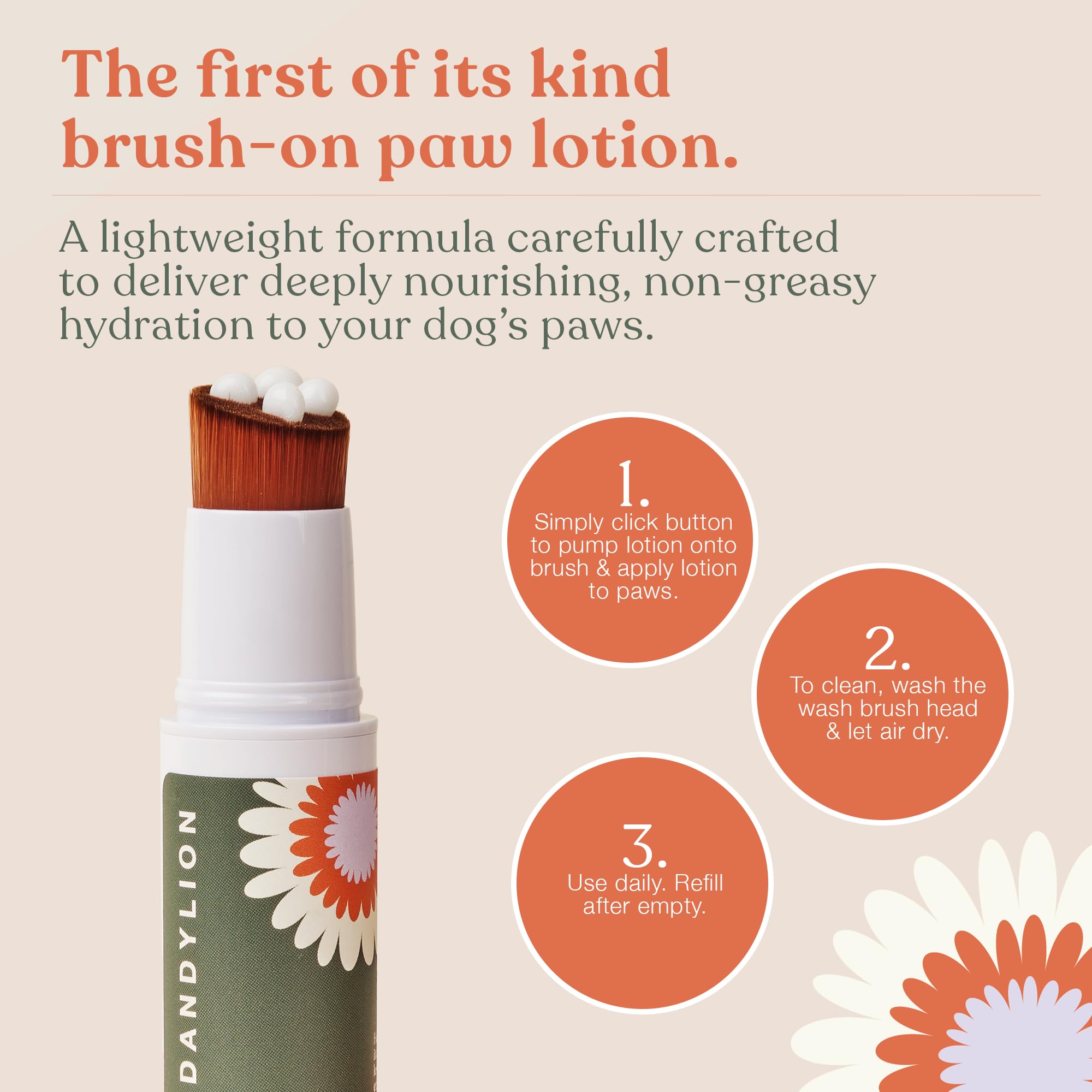 Dandylion Soft Paws application on dog paw demonstrates quick, non-greasy hydration.