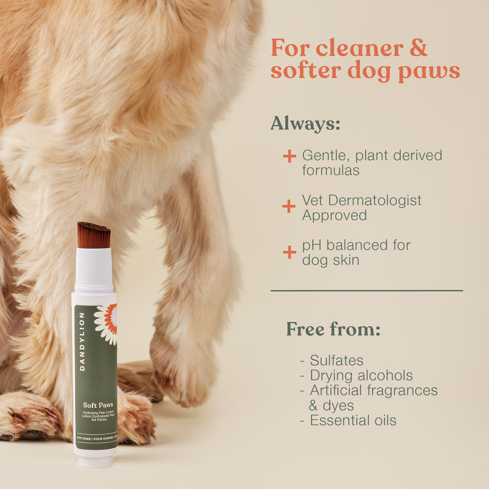 Dandylion Soft Paws fragrance-free label signals gentle, all-over paw care.